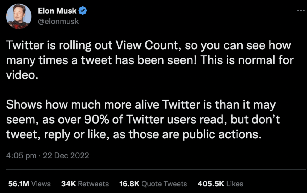 Elon Musk announces public view count for tweets