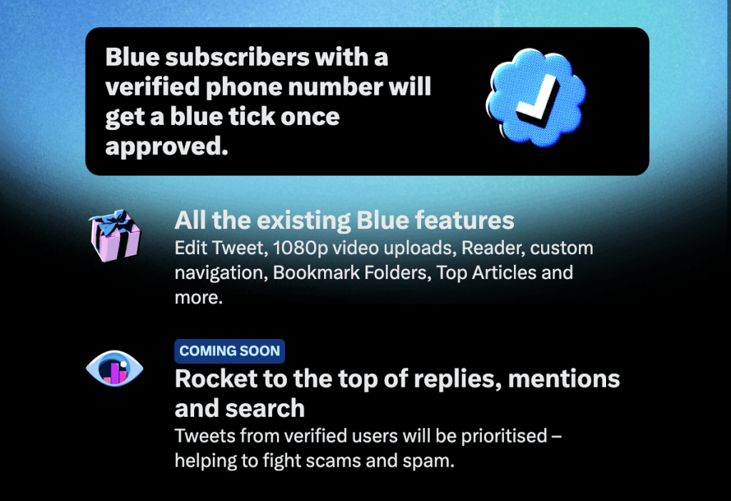 Blue subscribers with a verified phone number will get a blue tick