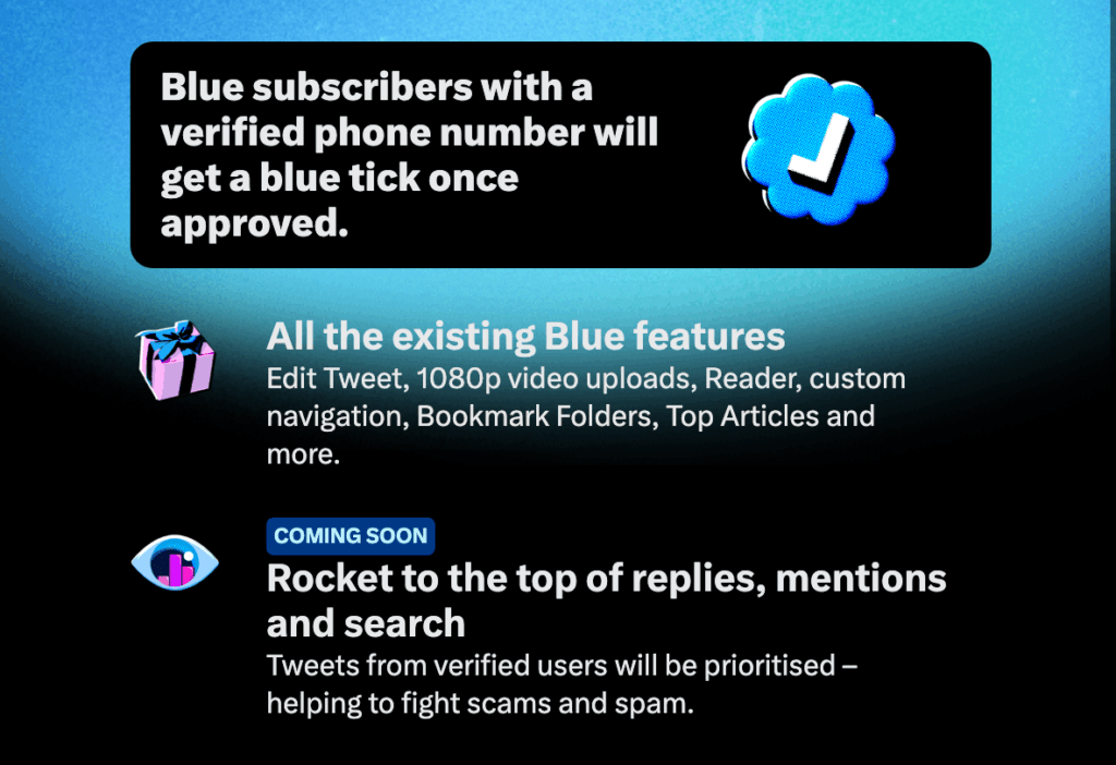 Blue subscribers with a verified phone number will get a blue tick