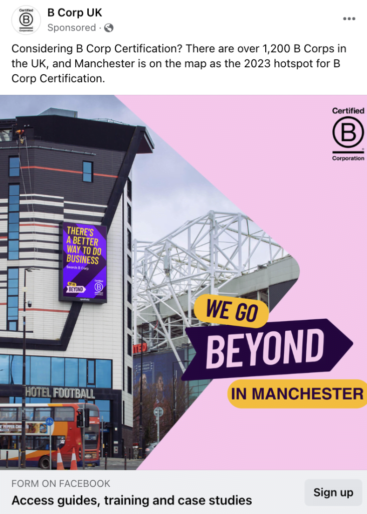 B Corp UK Manchester Paid Social Ad