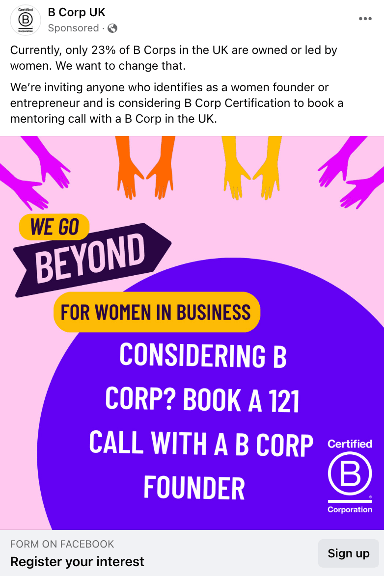 B Lab UK Paid Social Ad for B Corp Month